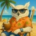 owl wearing tropical shirt and sunglasses