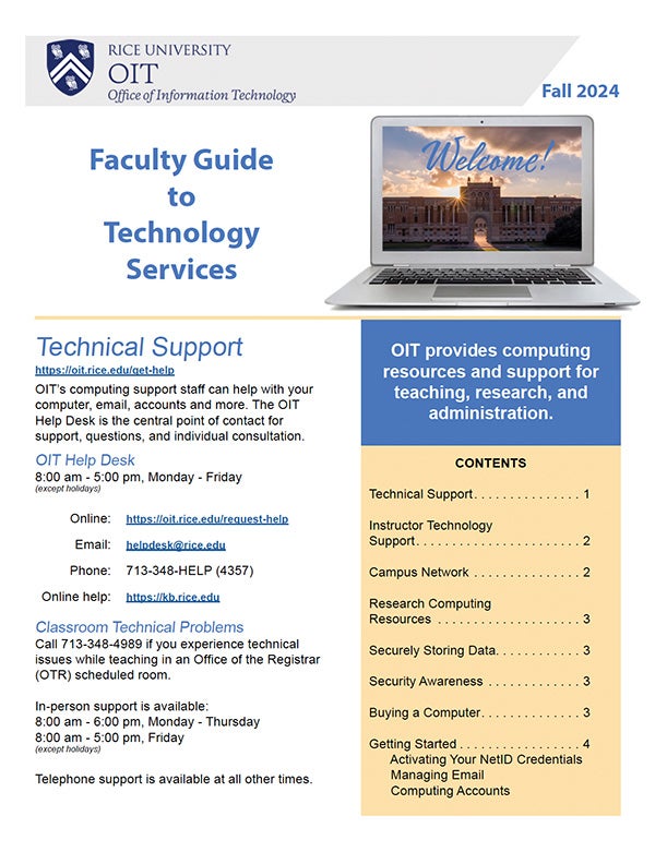 thumbnail of Faculty Guide To Technology Services handout