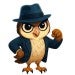 Sammy Owl looking at the camera with a fidora hat and suit jacket on. One on is on his hip and the other has a clinched hand and is up.